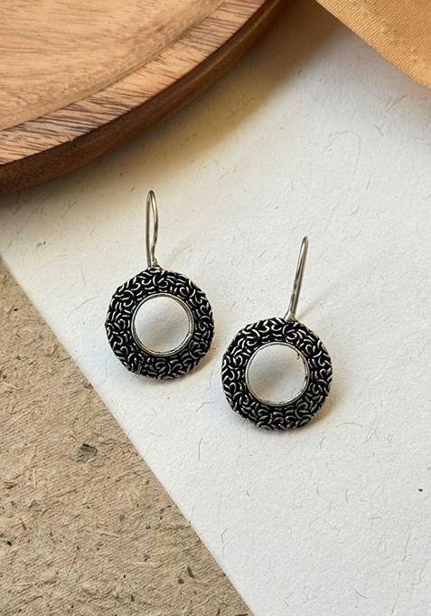 Silver Plated Oxidised Circular Earrings