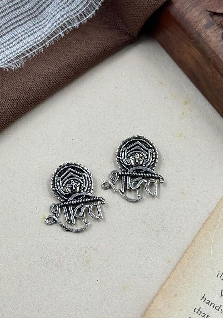 Silver Plated Oxidised Contemporary Studs