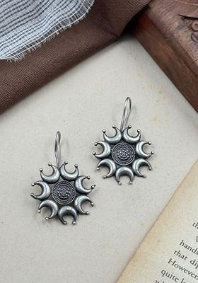 Oxidised Silver Plated Contemporary Shaped Drop Earrings