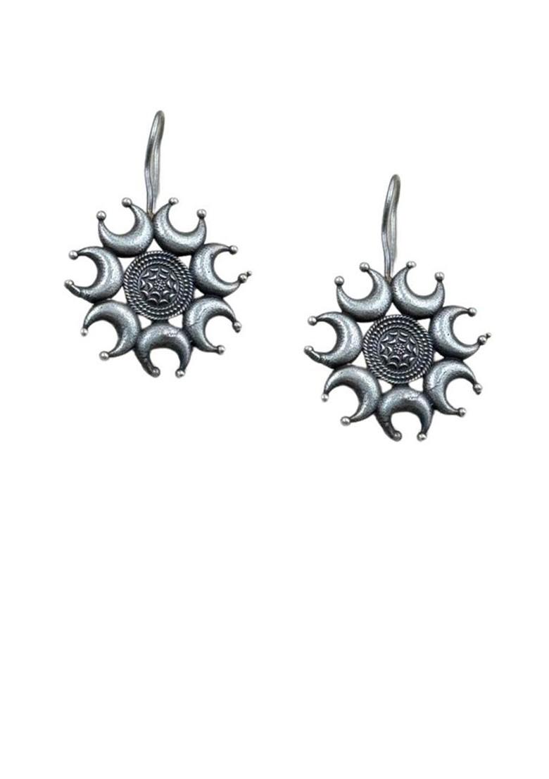 Oxidised Silver Plated Contemporary Shaped Drop Earrings