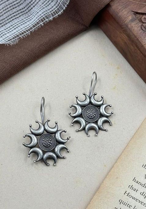 Oxidised Silver Plated Contemporary Shaped Drop Earrings