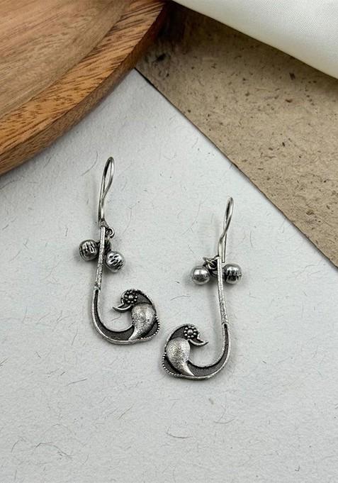 Silver Plated Contemporary Oxidised Drop Earrings