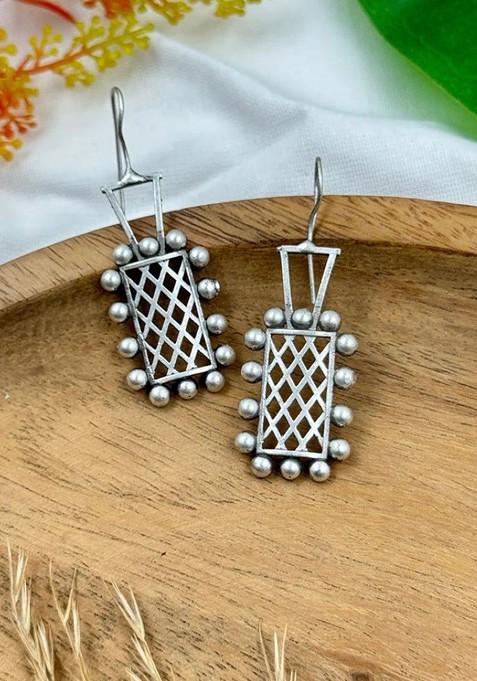 Silver Plated Contemporary Oxidised Drop Earrings
