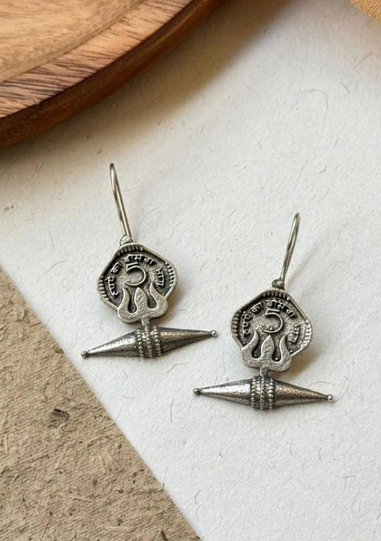 Silver Plated Black Oxidised Contemporary Drop Earrings