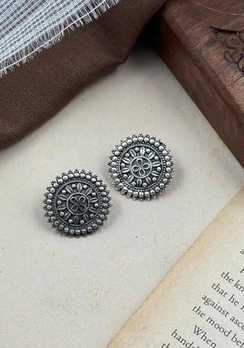 Oxidised Silver Toned Plated Circular Studs