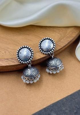 Silver Plated Dome Shaped Oxidised Jhumkas