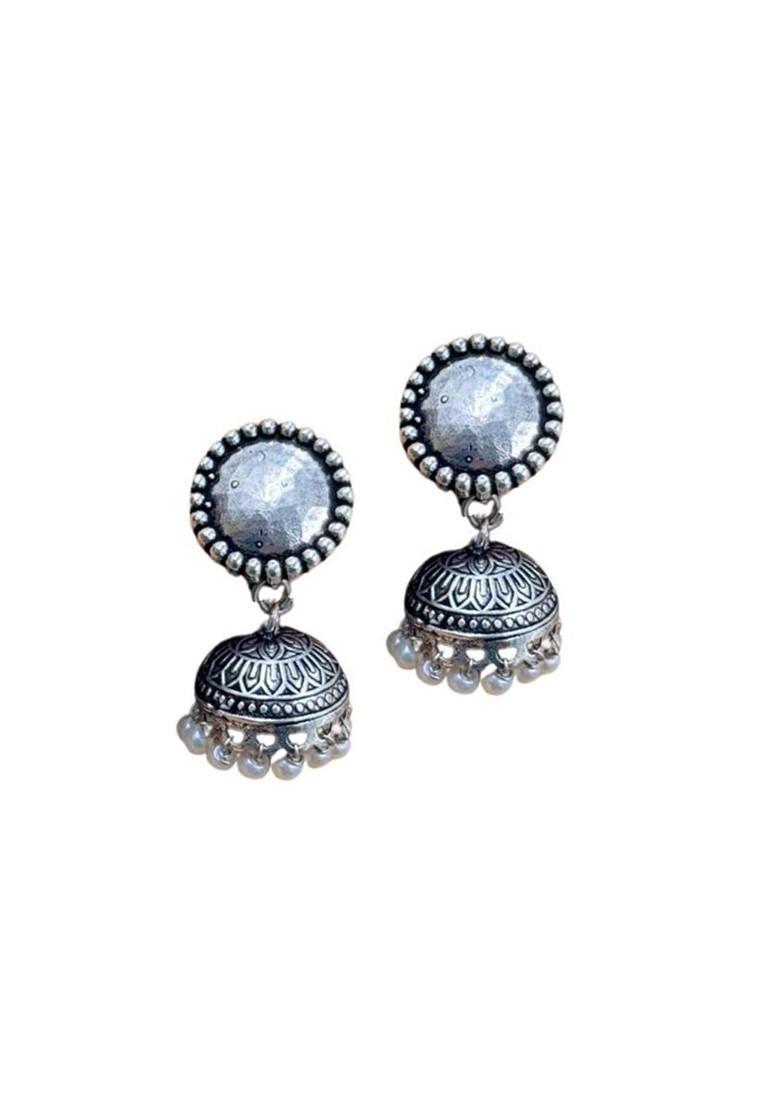 Silver Plated Dome Shaped Oxidised Jhumkas