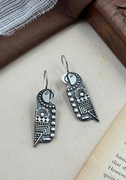 Silver Plated Black Oxidised Contemporary Drop Earrings