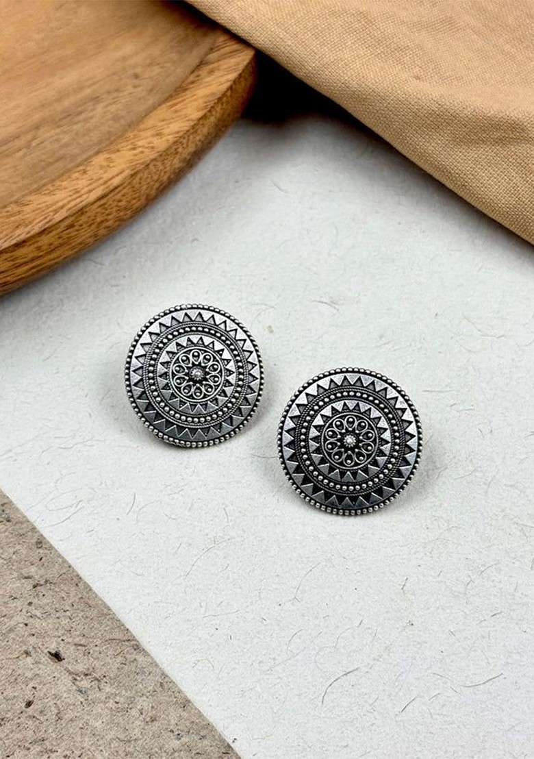 Silver Plated Circular Shaped Studs - Indya
