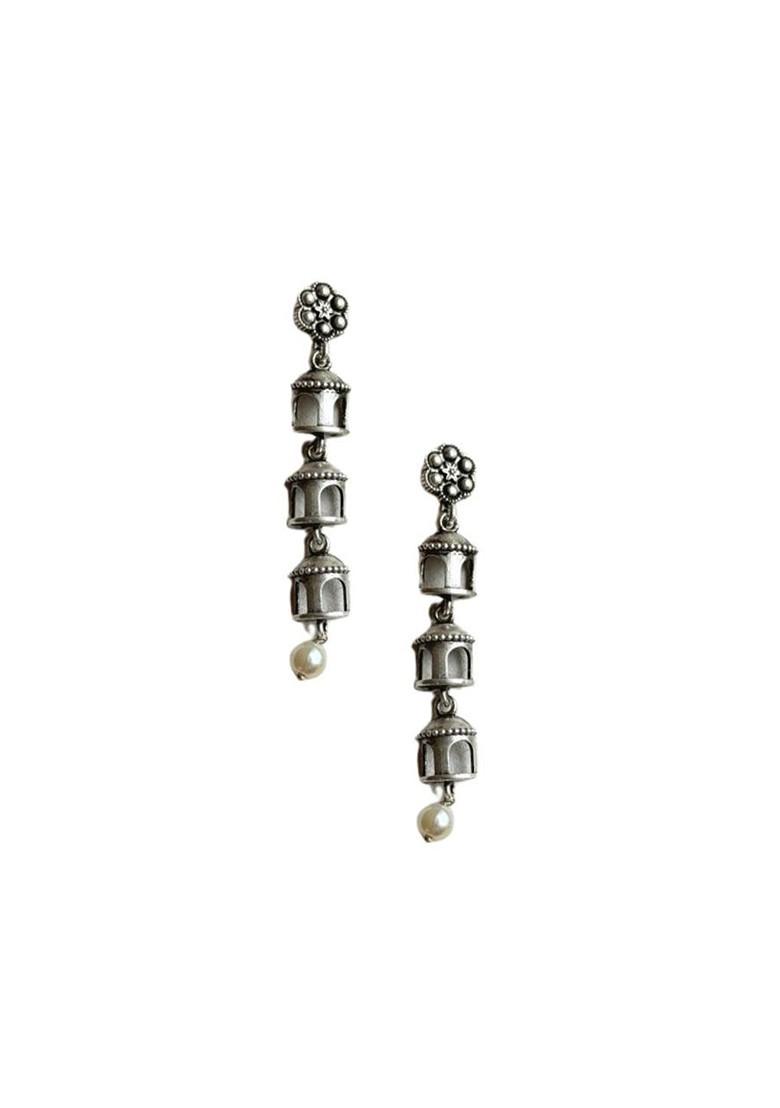 Silver Plated Oxidised Contemporary Drop Earrings