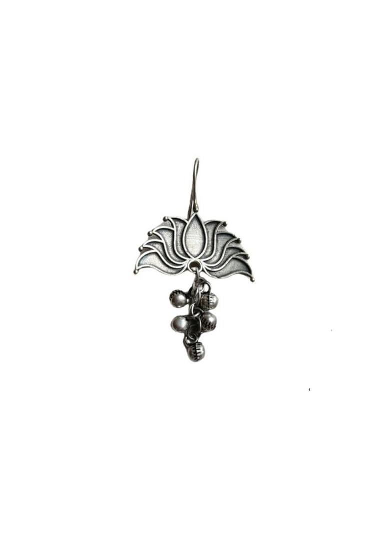 Silver Plated Floral Shaped Oxidised Drop Earrings