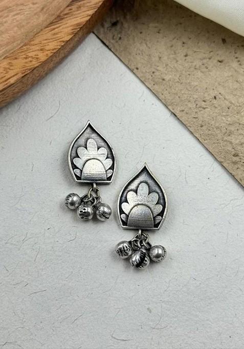 Silver Plated Contemporary Oxidised Drop Earrings