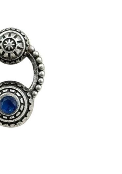 Silver Plated Artificial Stones Studded Circular Shaped Oxidised Drop Earrings