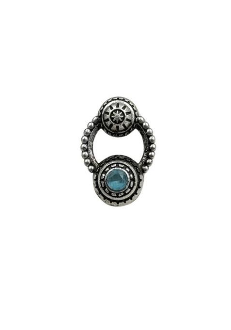 Silver Plated Artificial Stones Studded Circular Shaped Oxidised Drop Earrings