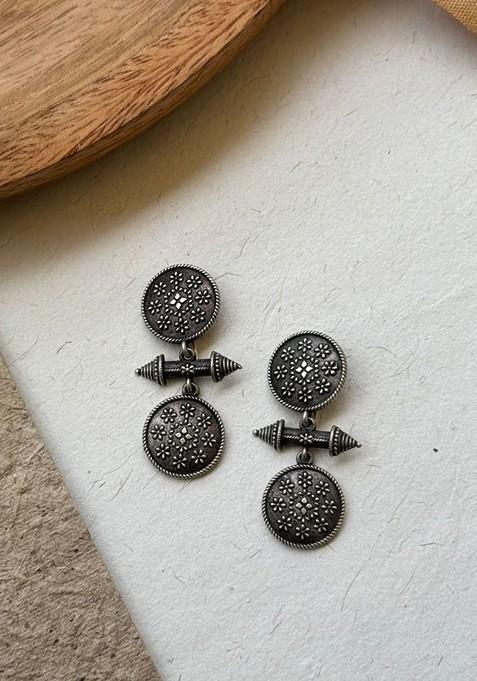 Silver Plated Black Oxidised Contemporary Drop Earrings