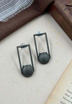 Silver Plated Oxidised Contemporary Shaped Drop Earrings