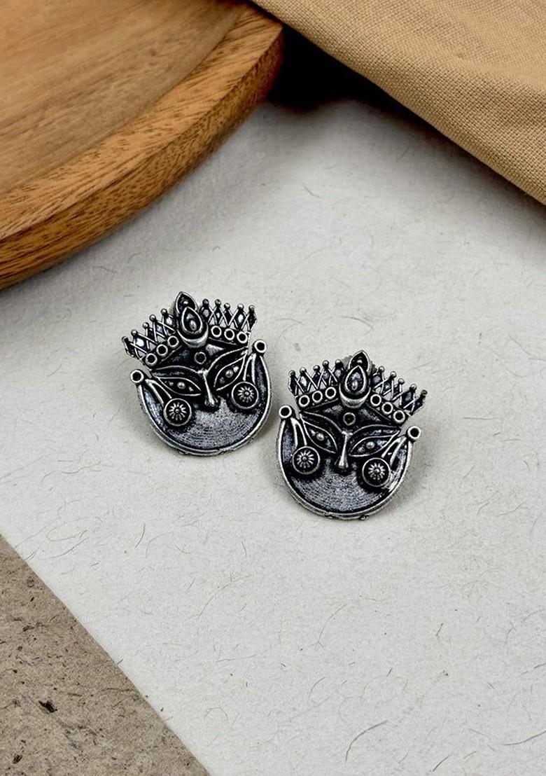 Silver Plated Oxidised Contemporary Studs