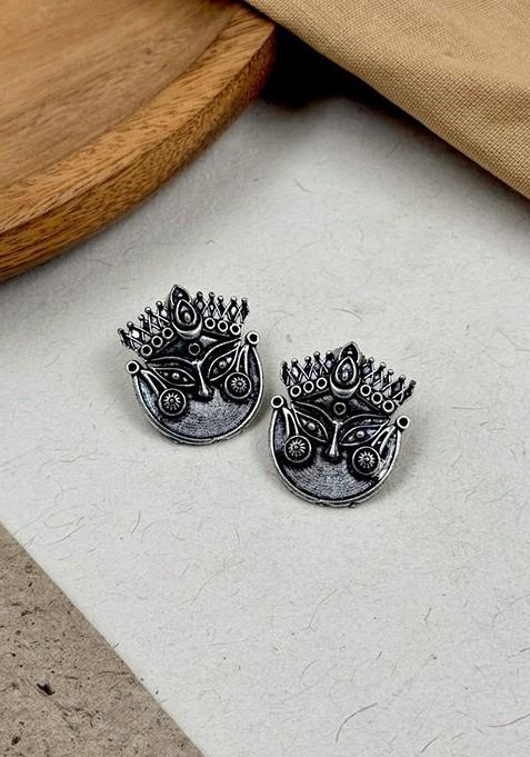 Silver Plated Oxidised Contemporary Studs