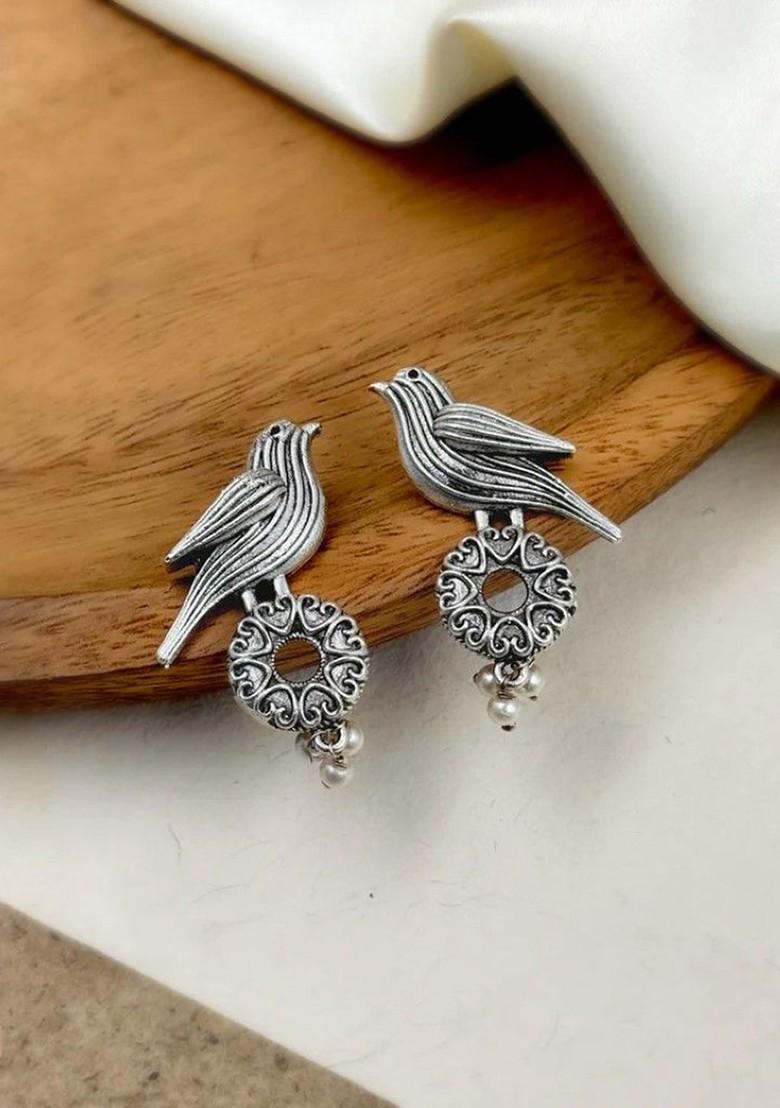 Silver Plated Animal Shaped Oxidised Drop Earrings
