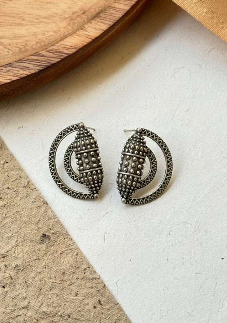 Silver Toned Plated Contemporary Studs - Indya