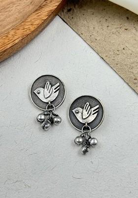 Silver Plated Circular Shaped Oxidised Drop Earrings