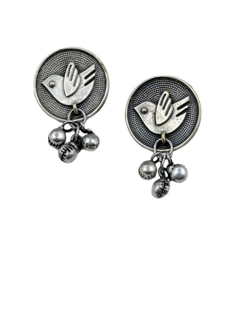 Silver Plated Circular Shaped Oxidised Drop Earrings