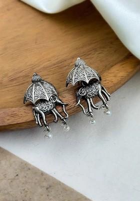 Silver Plated Artificial Beaded Contemporary Oxidised Studs
