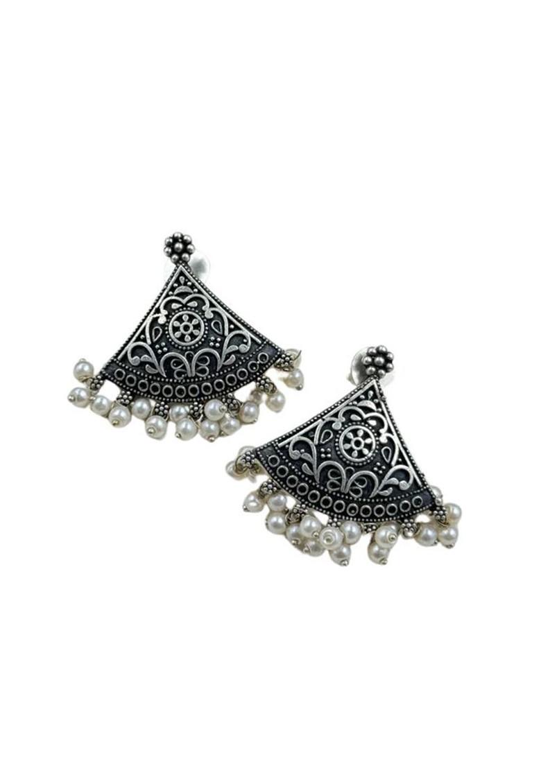 Silver Plated Geometric Oxidised Drop Earrings
