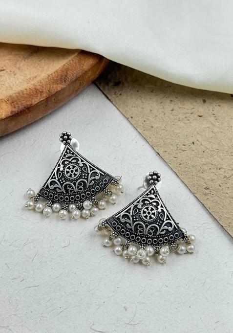 Silver Plated Geometric Oxidised Drop Earrings