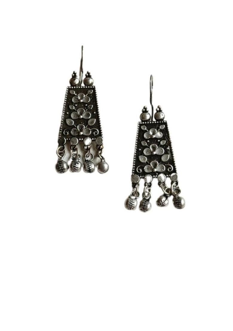 Silver Plated Contemporary Oxidised Drop Earrings