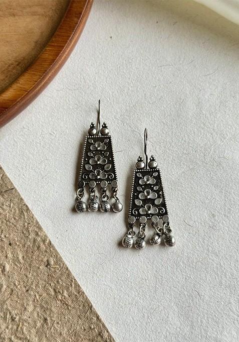 Silver Plated Contemporary Oxidised Drop Earrings