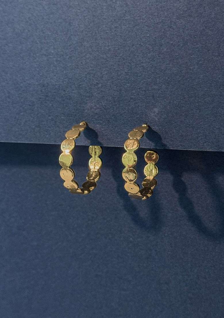 Gold Plated Circular Shaped Half Hoop Earrings - Indya