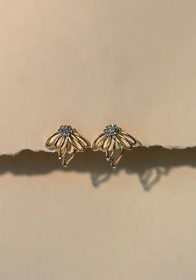 Gold Plated Cubic Zirconia Studded Floral Shaped Studs