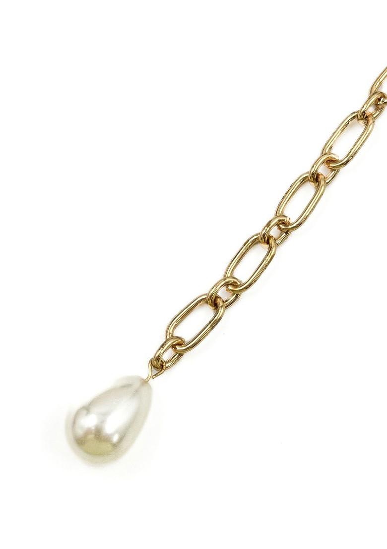 Gold Plated Artificial Beaded Teardrop Shaped Drop Earrings