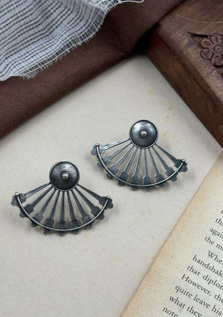 Silver Toned Plated Contemporary Earrings - Indya