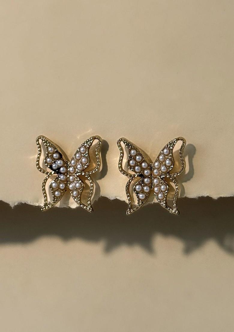 Gold Plated Artificial Stones Studded Butterfly Animal Shaped Studs