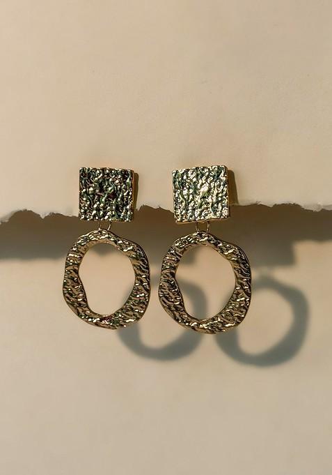 Gold Plated Contemporary Antique Drop Earrings