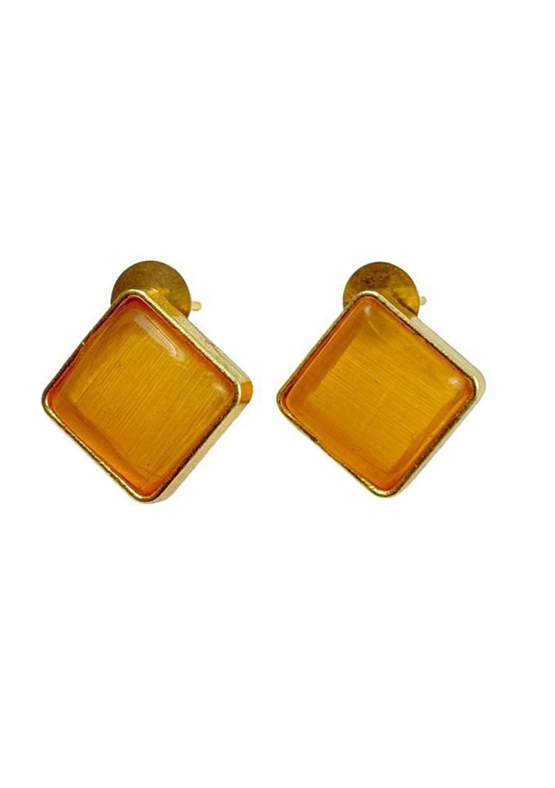 Gold Plated Artificial Stones Studded Square Shaped Studs