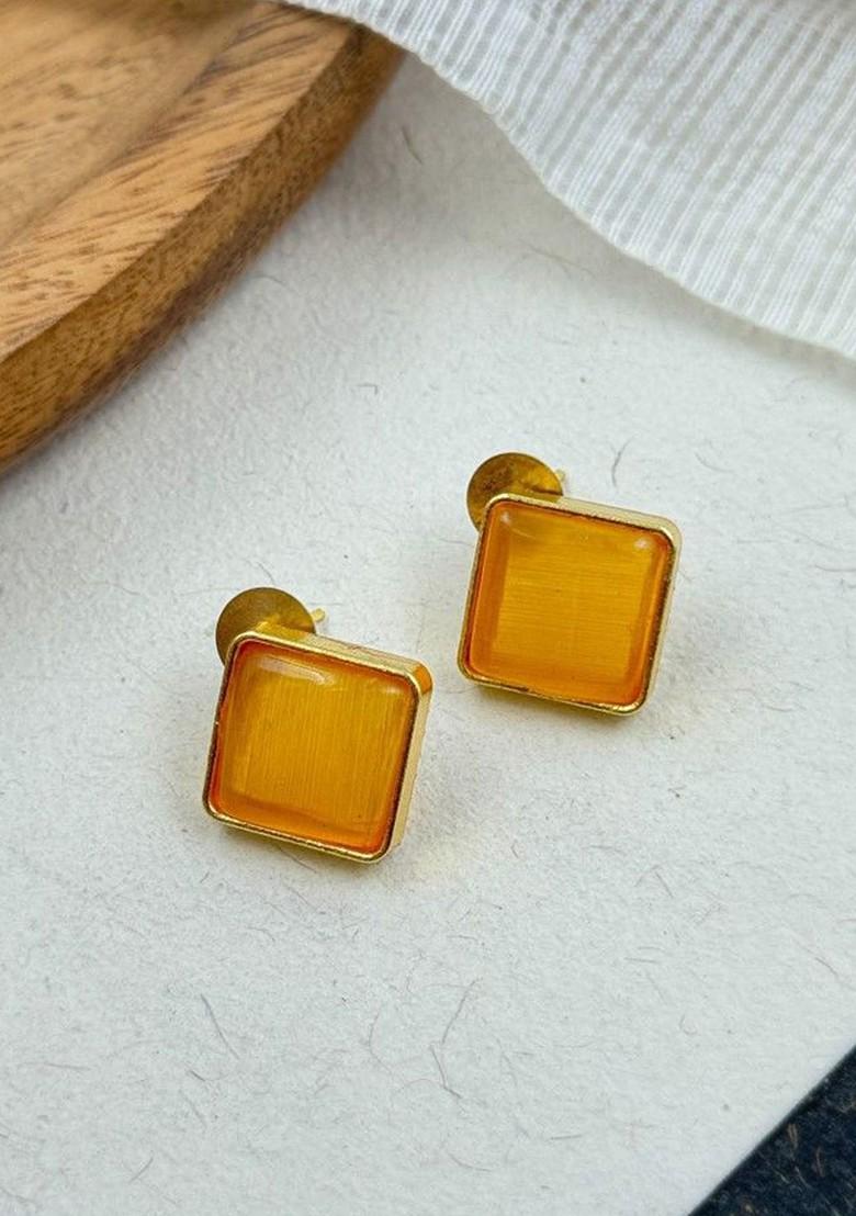 Gold Plated Artificial Stones Studded Square Shaped Studs