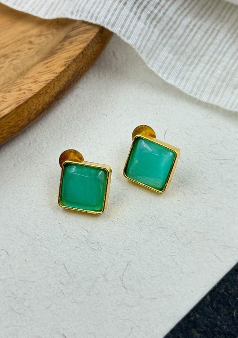 Gold Plated Artificial Stones Studded Square Shaped Studs