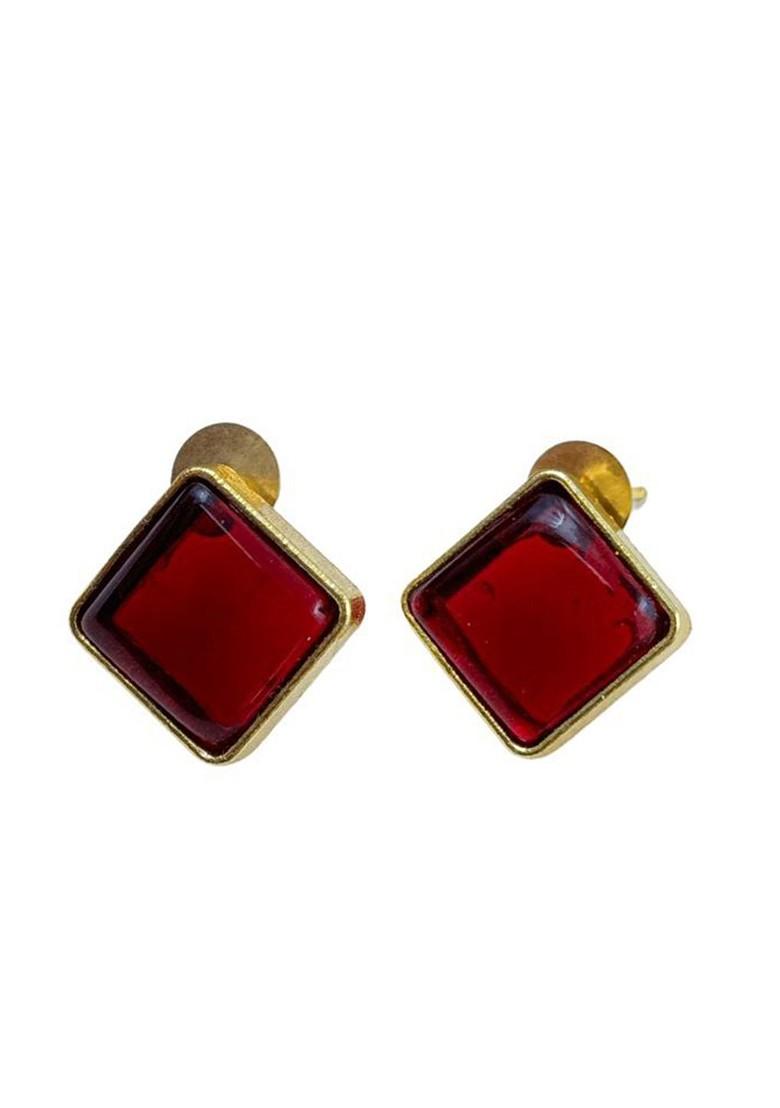 Gold Plated Artificial Stones Studded Square Shaped Studs