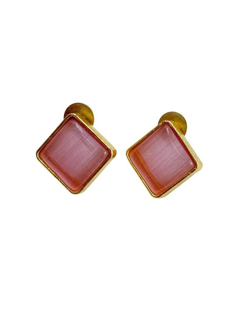 Gold Plated Artificial Stones Studded Square Shaped Studs