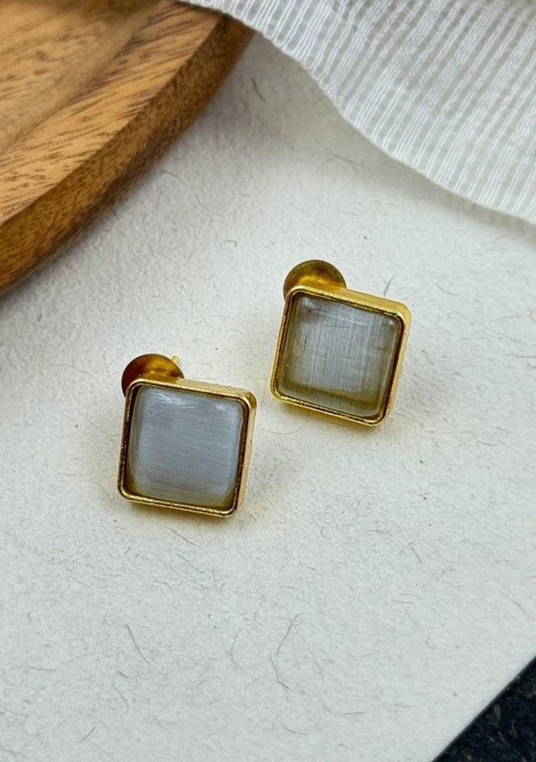 Gold Plated Artificial Stones Studded Square Shaped Studs