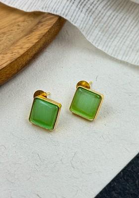 Gold Plated Artificial Stones Studded Square Shaped Studs