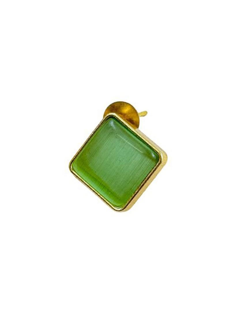 Gold Plated Artificial Stones Studded Square Shaped Studs