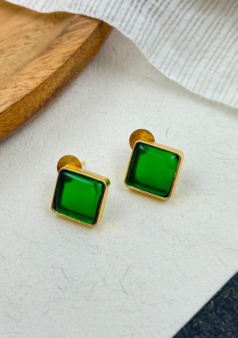Gold Plated Artificial Stones Studded Square Shaped Studs