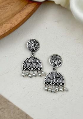 Silver Plated Oxidised Contemporary Jhumkas