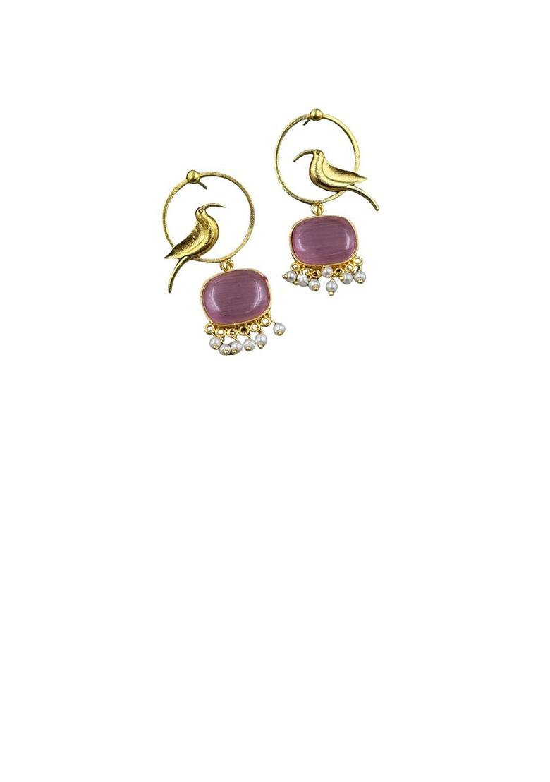 Gold Plated Artificial Stones Studded And Beaded Oxidised Drop Earrings