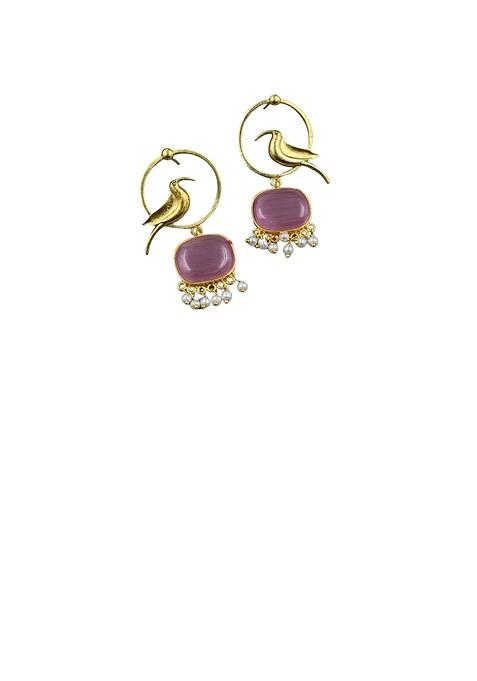 Gold Plated Artificial Stones Studded And Beaded Oxidised Drop Earrings
