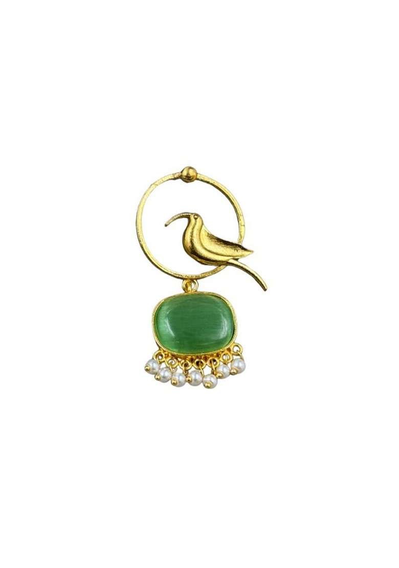 Gold Plated Artificial Stones Studded And Beaded Contemporary Drop Earrings - Indya